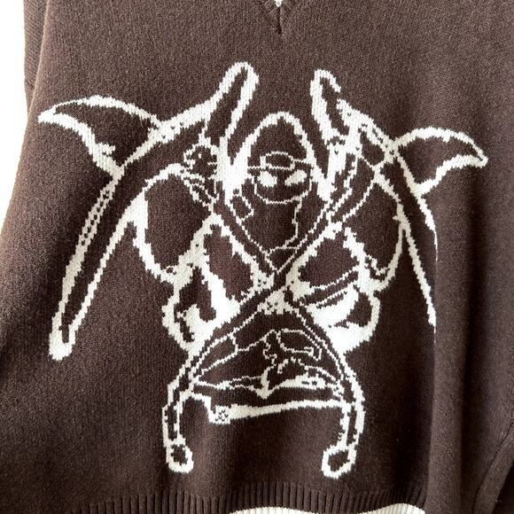 Heaven Can Wait Sweater Size L Pullover Grim Reaper Goth Skater Double-Sided - Picture 2 of 6